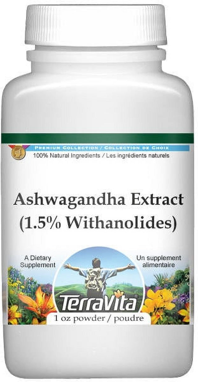 Terravita Ashwagandha (Indian Ginseng) Extract (1.5% Withanolides) Powder, (1 Oz, 1-Pack, Zin: 514065)