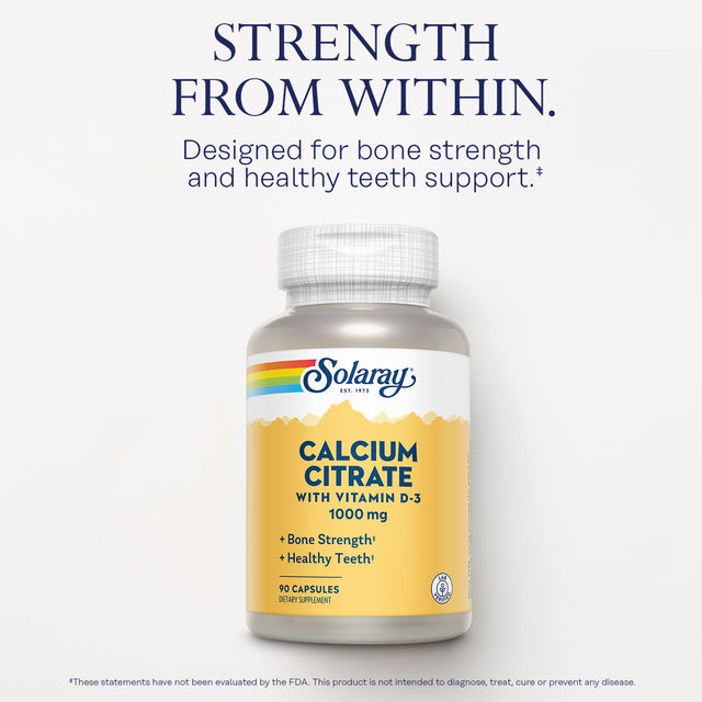 Solaray Calcium Citrate with Vitamin D-3 1000Mg | for Healthy Bones & Teeth, Cardiovascular, Muscle & Nerve Function | Enhanced Absorption | 90 Ct