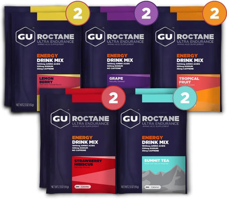 GU Energy Roctane Ultra Endurance Energy Drink Mix, Vegan, Gluten-Free, Kosher, and Dairy-Free N-The-Go Energy for Any Workout, Assorted Flavors, 10 Single Serve Travel Size Packets