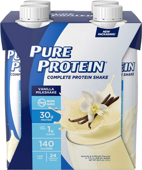 Pure Protein Vanilla Protein Shake | 30G Complete Protein | Ready to Drink and Keto-Friendly | Vitamins A, C, D, and E plus Zinc to Support Immune Health | 11Oz Bottles | 4 Pack