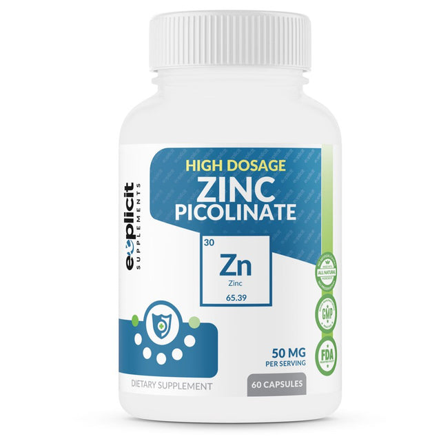 All Natural Zinc Supplement 50Mg High Dose - Zinc Picolinate (50Mg) for Immune Support - Zinc Pills - 2 Month Supply