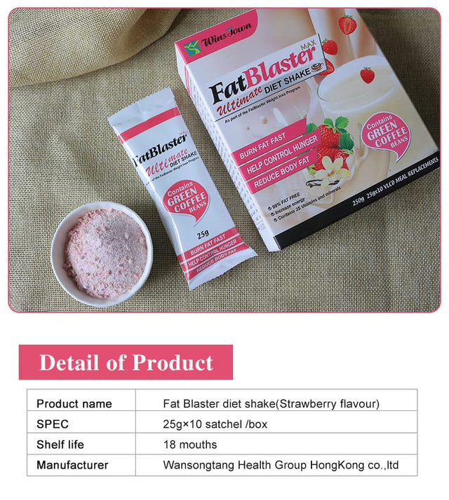 Weight Loss Shake, Fat Blaster Diet Shake, Meal Replacement Powder for Dieters, High Protein and Increase Energy (Strawberry Flavor, 25G*10Bags)