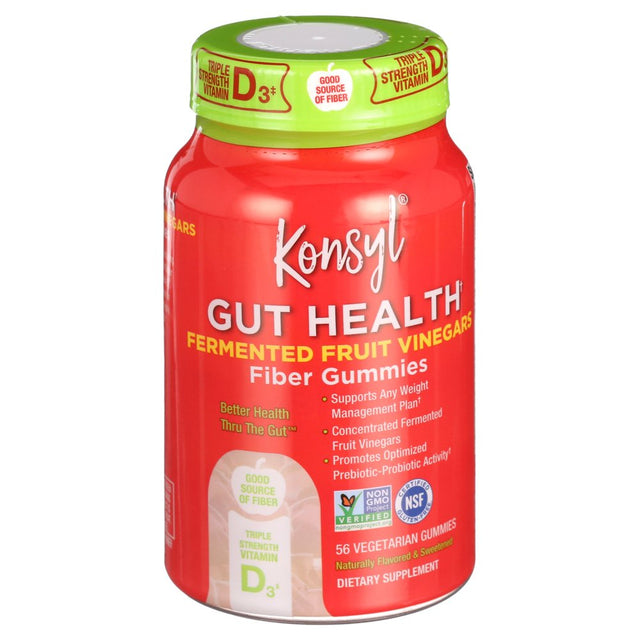 Konsyl Gut Health Fermented Fruit Vinegars Fiber Gummies, Dietary Supplement for Adults 56 Gummies *EN