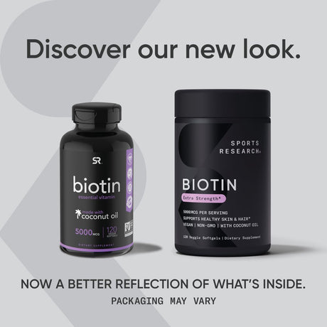 Sports Research Biotin 5,000 Mcg with Coconut Oil, 120 Veggie Softgels