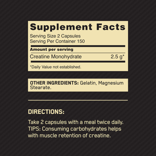 Optimum Nutrition, Micronized Creatine Monohydrate, 300 Capsules, 150 Servings