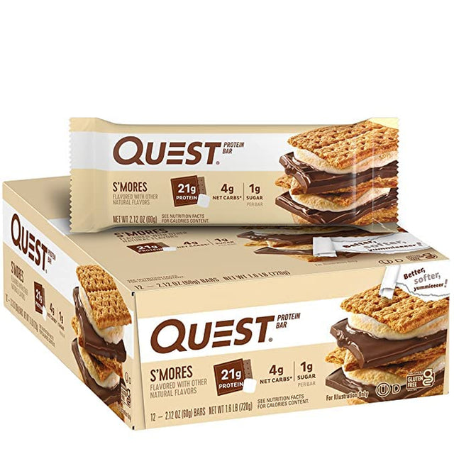 1) Pack of 4 Bars inside - 2.12Oz (60G) Each Net WT 8.5Oz(240G) QUEST PROTEIN BAR S'MORES FLAVOR