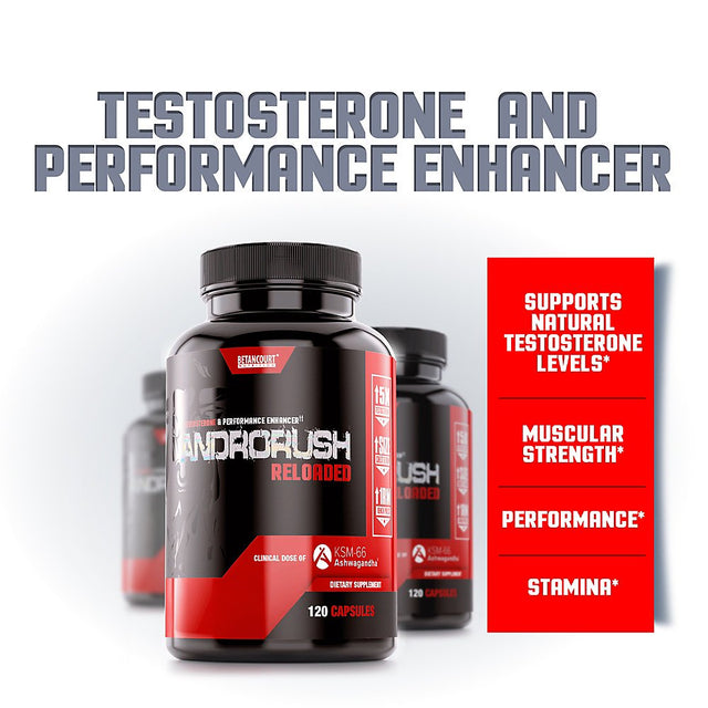 Androrush 120 Caps, Testosterone & Performance Enhancer with Ashwagandha, Betancourt (120 Capsules/30 Servings)