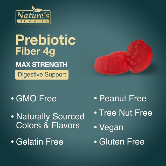 Nature'S Gummies Fiber Supplement - Max Strength 4G of Natural Soluble Prebiotic Fiber, Supports Digestive Health & Regularity, Non-Gmo, Chicory Gummy Supplements for Adults, Berry Flavor, 60 Gummies