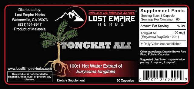 Tongkat Ali (Eurycoma Longifolia) Capsules - 100:1 Water Soluble Extract | Lost Empire Herbs