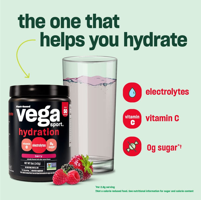 Vega Sport Hydration Electrolyte Powder, Lemonade - Post Workout Recovery Drink for Women and Men, Vitamin C, Vegan, Keto, Sugar Free, Dairy Free, Gluten Free, Non GMO, 4.9 Oz