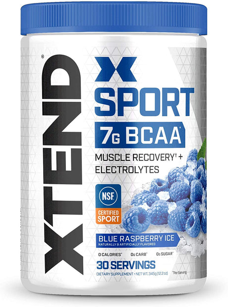 XTEND Sport BCAA Powder Blue Raspberry Ice - Electrolyte Powder for Recovery & Hydration with Amino Acids - 30 Servings