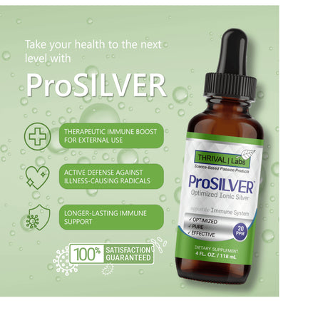 Prosilver Optimized 20 PPM Bio-Active Ionic Silver Liquid in 4 Oz. Dark Glass Dropper Bottle by Thrival Labs | Nano Ions and Particles for Superior Immune Support (24 Servings) – Dropper Bottle