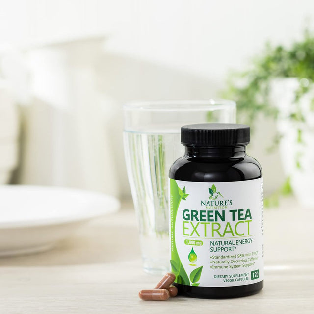 Green Tea Extract Capsules 1000Mg 98% Standardized EGCG - 3X Strength for Natural Energy - Heart Support with Polyphenols - Gentle Caffeine - 120 Capsules