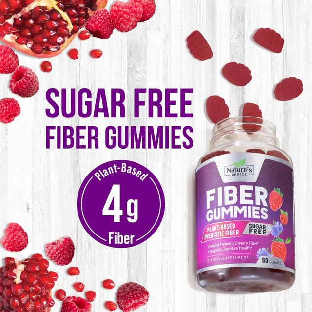 Sugar Free Fiber Gummies for Adults, Daily Prebiotic Fiber Supplement & Digestive Health Support - Supports Regularity & Digestive Health, Nature'S Plant Based, Non-Gmo, Berry Flavor - 60 Gummies