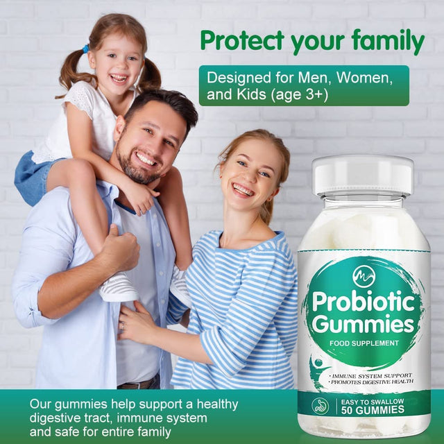 Probiotic Gummies for Digestive Health, Natural Flavor Probiotic Gummy Dietary Fiber Supplements for Women Men Adult Gut Healthy 100 Count