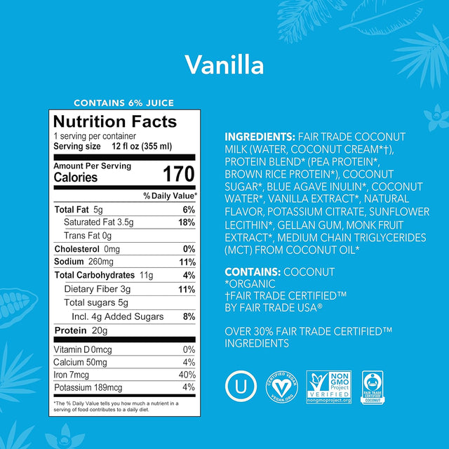 ALOHA Organic Plant Based Vanilla Protein Shake with MCT Oil 12Oz Bottle - 20G Protein, Meal Replacement, Low Sugar, Gluten-Free, Paleo, Low Carb, Non-Gmo, No Soy, No Stevia & No Sugar Alcohols