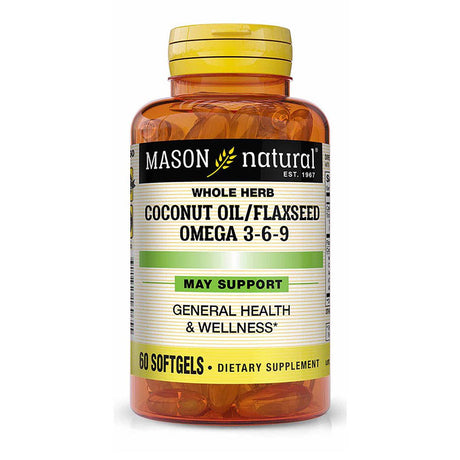 Mason Natural Coconut Oil/Flaxseed Omega 3-6-9 - Supports General Health and Wellness, Improves Heart and Brain Function, Organic Herbal Supplement, 60 Softgels