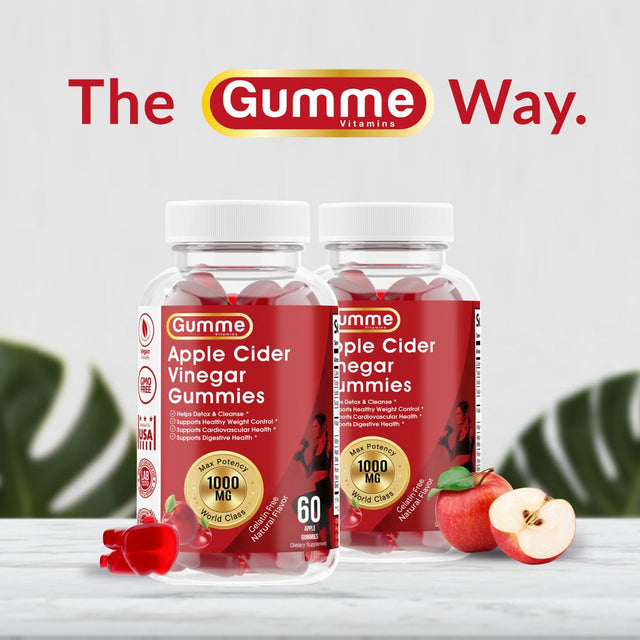 Gumme Apple Cider Vinegar Gummies Weight Management ACV Gummy Appetite Suppressant Beetroot Chewable, No Pills Capsules, Diet Supplement Women Men Detox Cleanse 60 Count