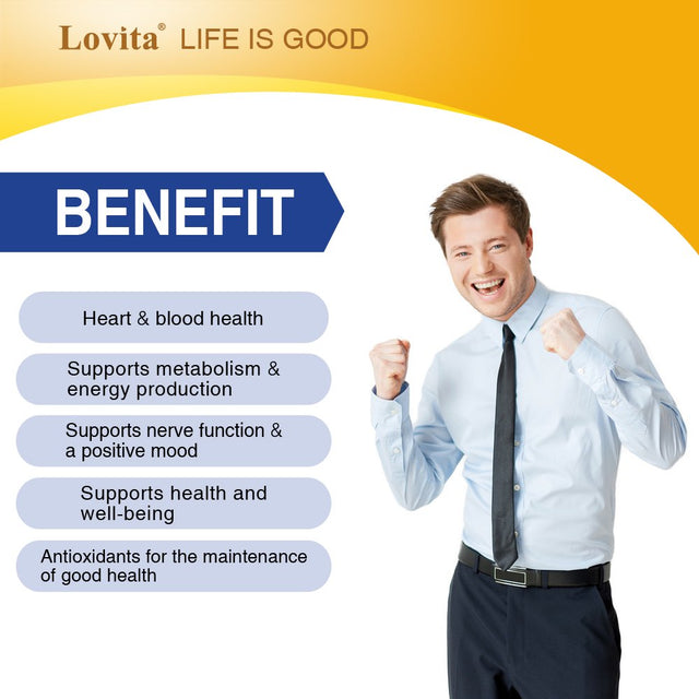 Lovita High Potent Vitamin B Complex for Men, Time Release, Premium Formula with Ginseng Extract, Lycopene, Taurine for Stress, Energy and Prostate Health, 30 Vegetarian Tablets