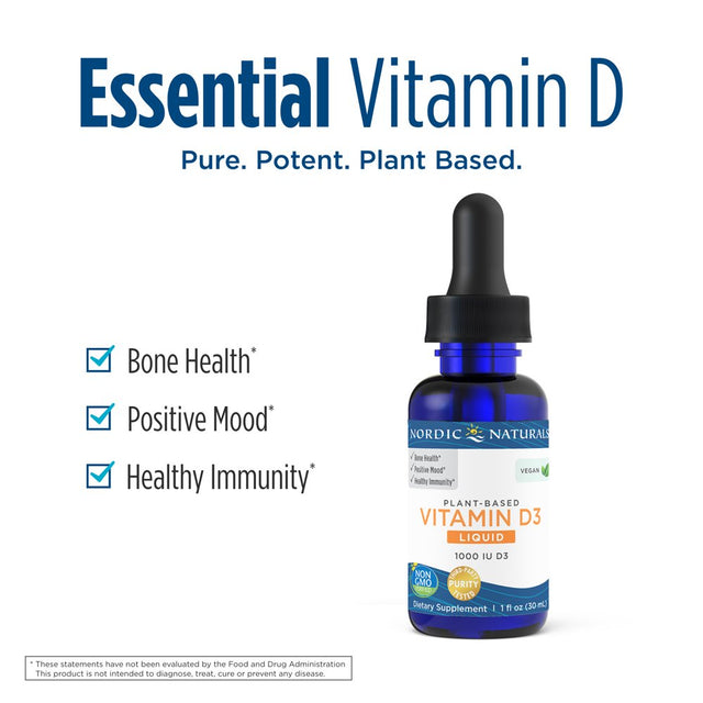 Nordic Naturals Plant-Based Vitamin D3 Liquid, 1000 IU, Vegan Non-Gmo 30 Ml