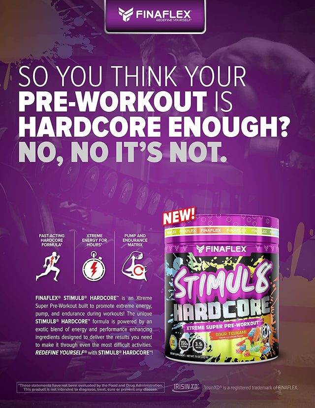 FINAFLEX STIMUL8 Hardcore, Grape Escape - Extreme Energy, Strength & Endurance for Men & Women - with Caffeine & L-Citrulline - 30 Servings