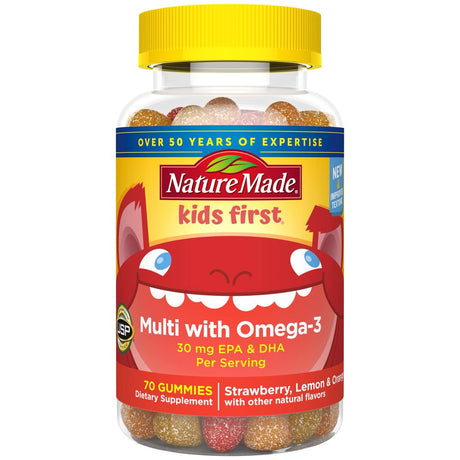 Nature'S Maid Kids First Multivitamin with Omega-3 Gummies, Strawberry, Lemon & Orange, 70 Each