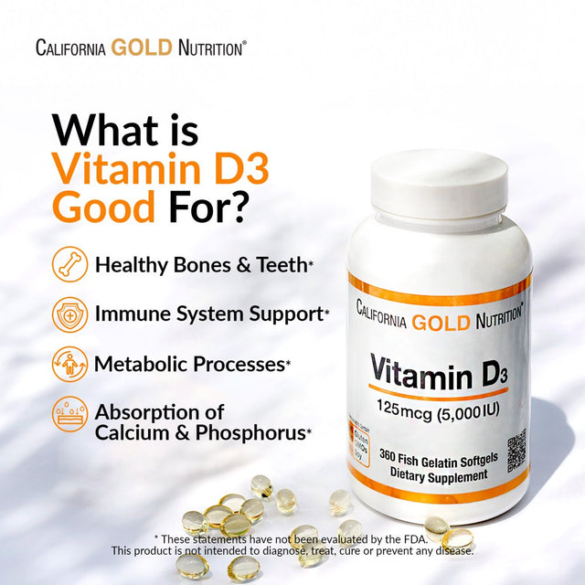 California Gold Nutrition Vitamin D3, 50 Mcg (2,000 IU), 360 Fish Gelatin Softgels