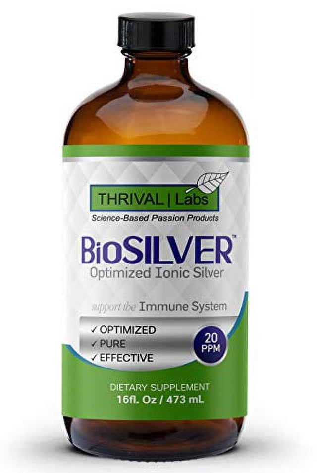 Biosilver Optimized 20 PPM Bio-Active Ionic Silver Liquid Solution in 16 Oz. Dark Glass Bottle by Thrival Labs | Nano Ions and Particles for Superior Immune Support (96 Servings) - Economy S