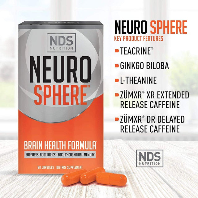 NDS Nutrition Neuro Sphere - Brain Health Formula - Nootropic, Increase Focus and Energy, Enhance Concentration, Improve Memory, Antioxidant and Immunity Support - 90 Capsules