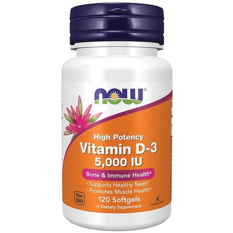 NOW Supplements, Vitamin D-3 5,000 IU, High Potency, Structural Support*, 120 Softgels