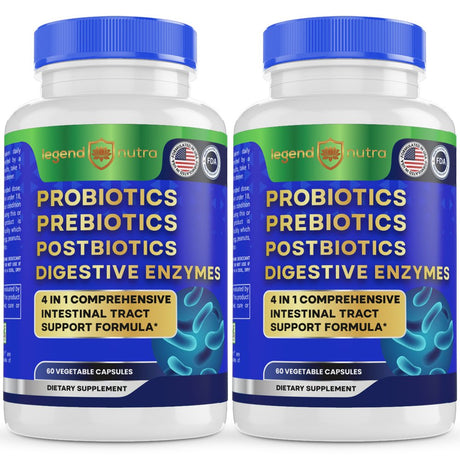 Probiotics Prebiotics Postbiotics Digestive Enzymes 4 in 1 for Men Women, 2-Pack, 120 Ct, Legend Nutra