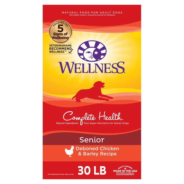 Wellness Complete Health Natural Dry Senior Dog Food, Chicken & Barley, 30-Pound Bag