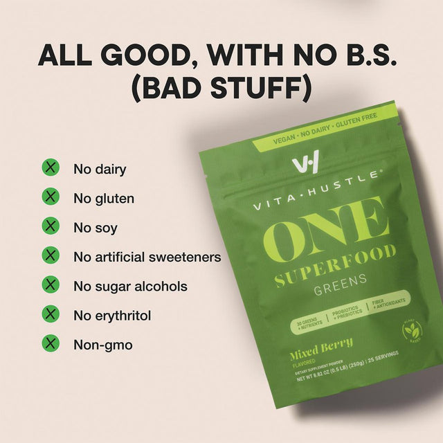 Kevin Hart'S Vitahustle One Superfood Greens Powder Mix + Probiotics, Mixed Berry, 25 Servings