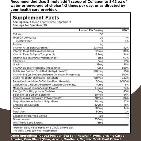Livingood Daily Collagen + Multi - Chocolate Hydrolyzed Collagen Peptides Powder W/ Multivitamin, 30 Servings