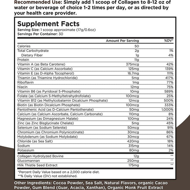 Livingood Daily Collagen + Multi - Chocolate Hydrolyzed Collagen Peptides Powder W/ Multivitamin, 30 Servings