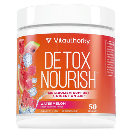 Detox Nourish Detox Cleanse Weight Loss Powder: Natural Digestive Enzyme Supplement with Apple Cider Vinegar to Support Healthy Weight Loss for Women and Men and Bloating Relief, Watermelon, 50 Svgs.