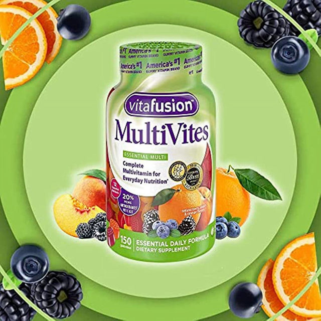 Vitafusion Multivites Gummies Vitamins for Adults Berry, Peach and Orange - 150 Ct, Pack of 2