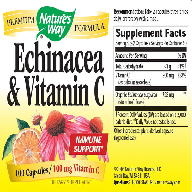 Nature'S Way Echinacea and Vitamin C 492 Mg - 100 Capsules