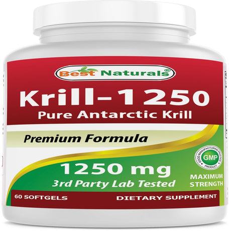 Best Naturals Pure Antarctic Krill Oil 1250 Mg (Triple Strength) with Omega-3S EPA, DHA and Astaxanthin 60 Softgels