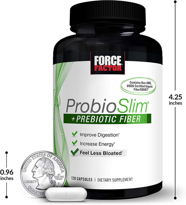 Force Factor Probioslim + Prebiotic Fiber, Metabolism Booster for Women & Men, Digestive Health Support, Green Tea Extract and Psyllium Husk Fiber, 120 Count (Pack of 2)