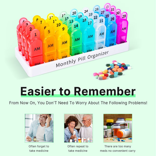 Zoksi Monthly Pill Organizer 2 Times a Day, One Month Pill Box with AM and PM, 30 Day Medicine Container with 31 Portable Compartments for Daily Vitamin or Supplements