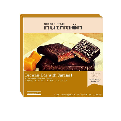 Nutmeg State Nutrition High Protein Snack Bar / Diet Bars - Brownie Bar with Caramel (7Ct) - Trans Fat Free, Aspartame Free, Kosher, Gelatin Free