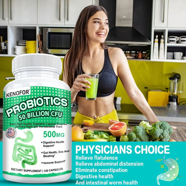 KENOFOR Probiotic 50 Billion for Women and Men, with Lactobacillus Acidophilus, for Digestive, Colon and Immune Support, Daily Gas Relief, Dairy-Free