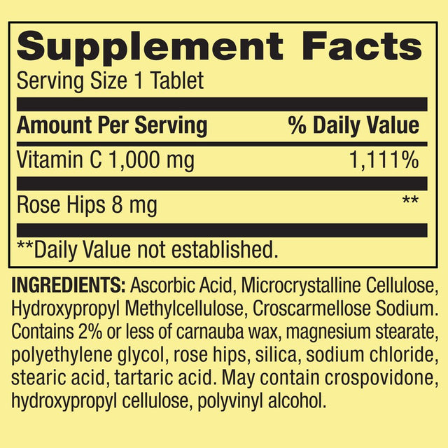 Spring Valley Vitamin C with Rose Hips Tablets Dietary Supplement, 1,000 Mg, 250 Count