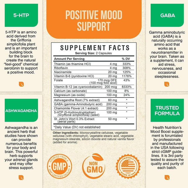 Life Nutrition Mood Boost Support for Stress & Anxiety Relief Capsules, 1100Mg, 60 Ct