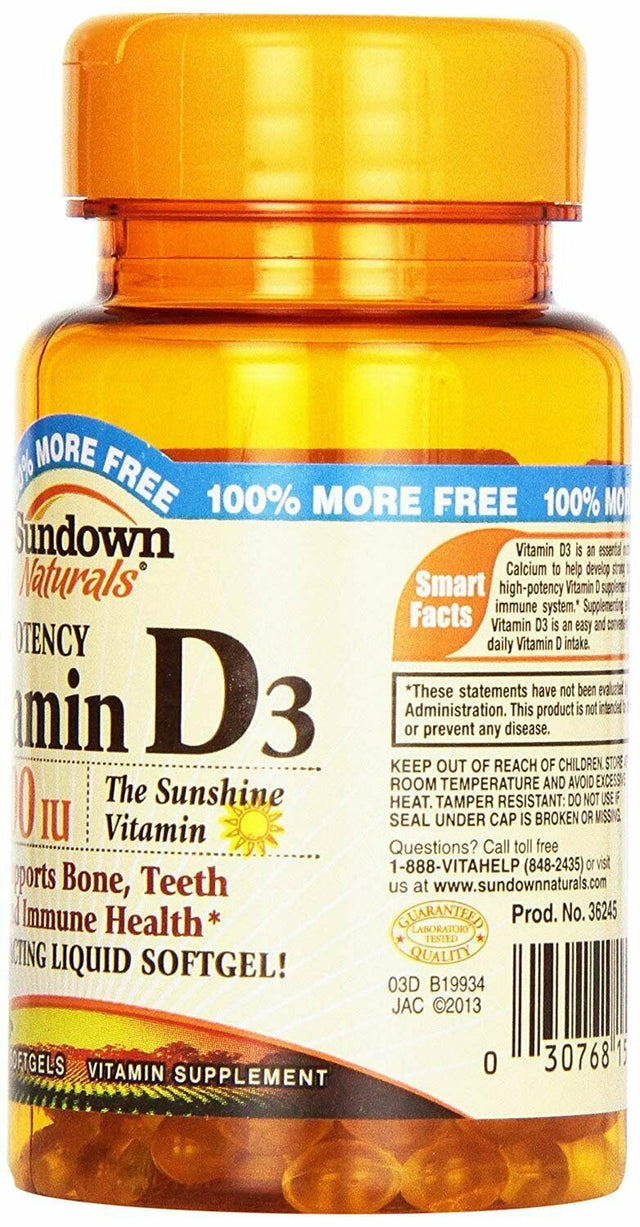 Sundown Naturals High Potency Fast Acting Liquid Vitamin D3, 200Ct, 5-Pack