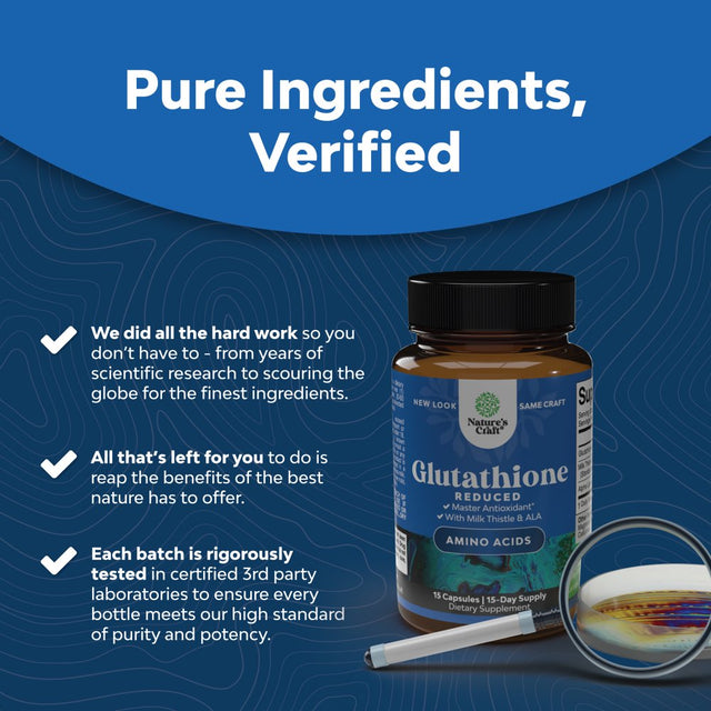 Pure Glutathione Supplement with Glutamic Acid - L Glutathione Pills with Silymarin Milk Thistle Extract ALA and Amino Acid Complex for Liver Support Potent Skin Care Immunity and Brain Health