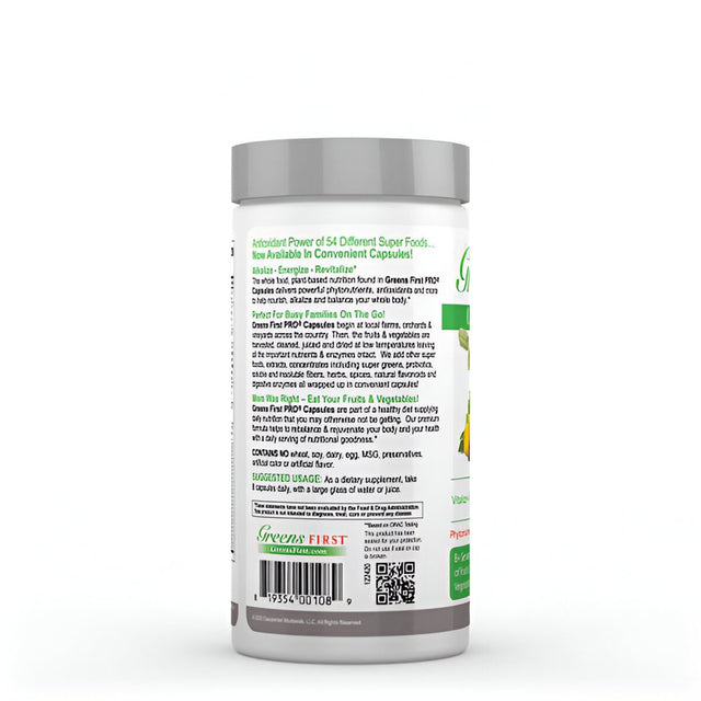 Greens First Pro-Capsules - 30 Servings - 54 Nutrient Rich-Antioxidant Superfoods, Organic Fruits & Vegetables, Dairy and Wheat Free, Non-Gmo - 180 Capsules