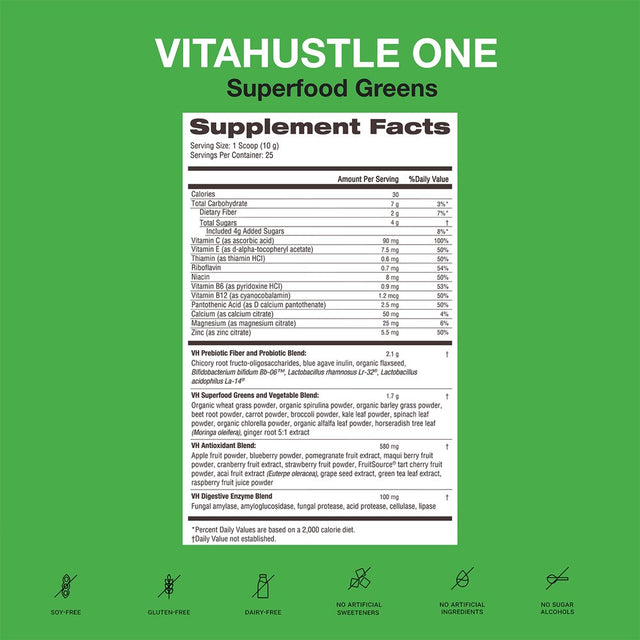 Kevin Hart'S Vitahustle One Superfood Greens Powder Mix + Probiotics, Mixed Berry, 25 Servings