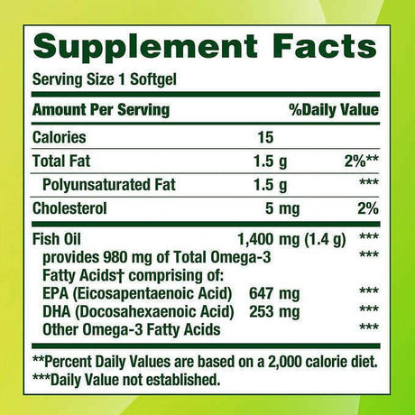 Nature'S Bounty Fish Oil 1400 Mg., 130 Softgels 980 Mg of Omega-3